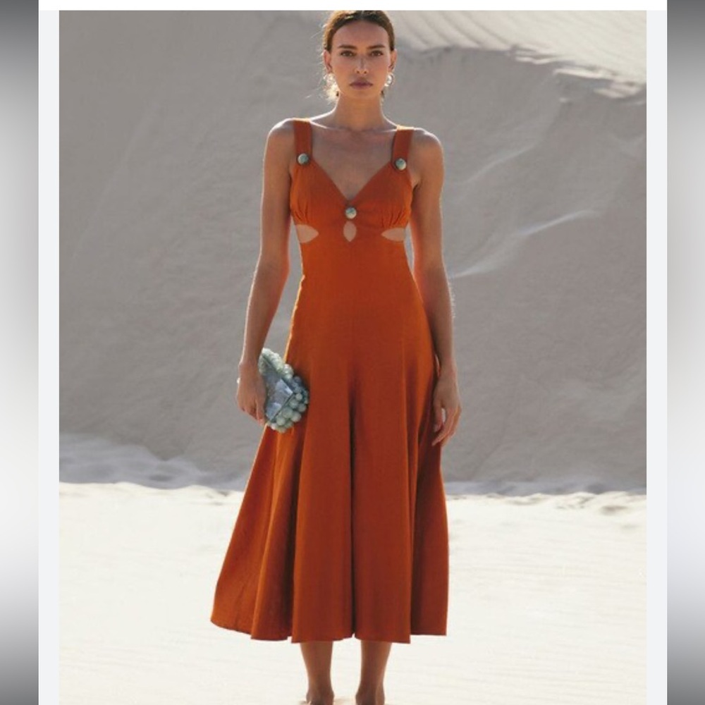 RARE FIND Cult Gaia Orange Cut Out Pleated Maxi Dress